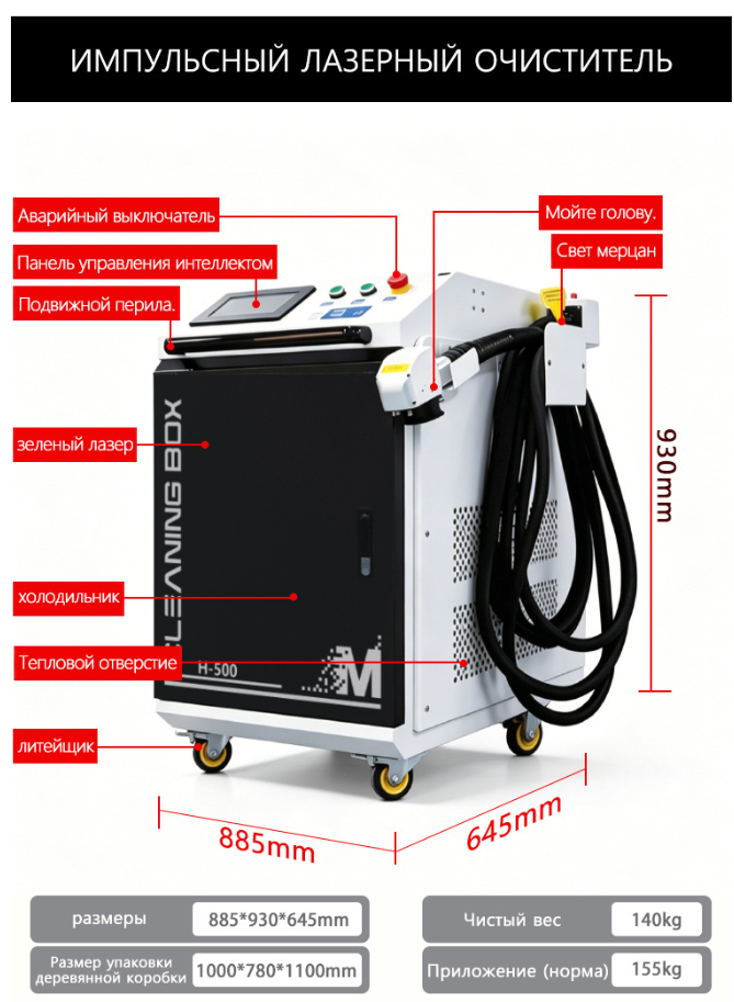Станок лазерной очистки MZ-PQ500-A — импульсный 500Вт, OEM — изображение 7
